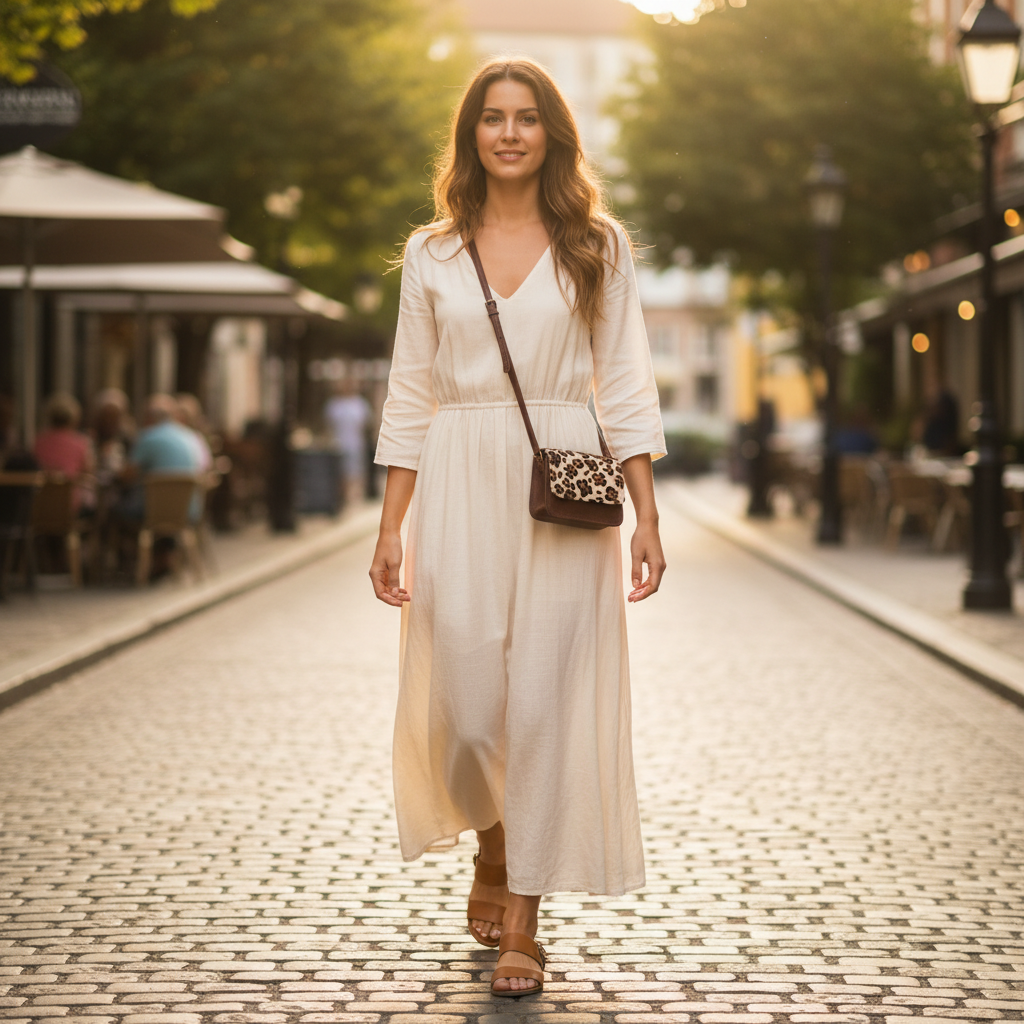 Candid lifestyle photo with 3D structured leopard crossbody bag