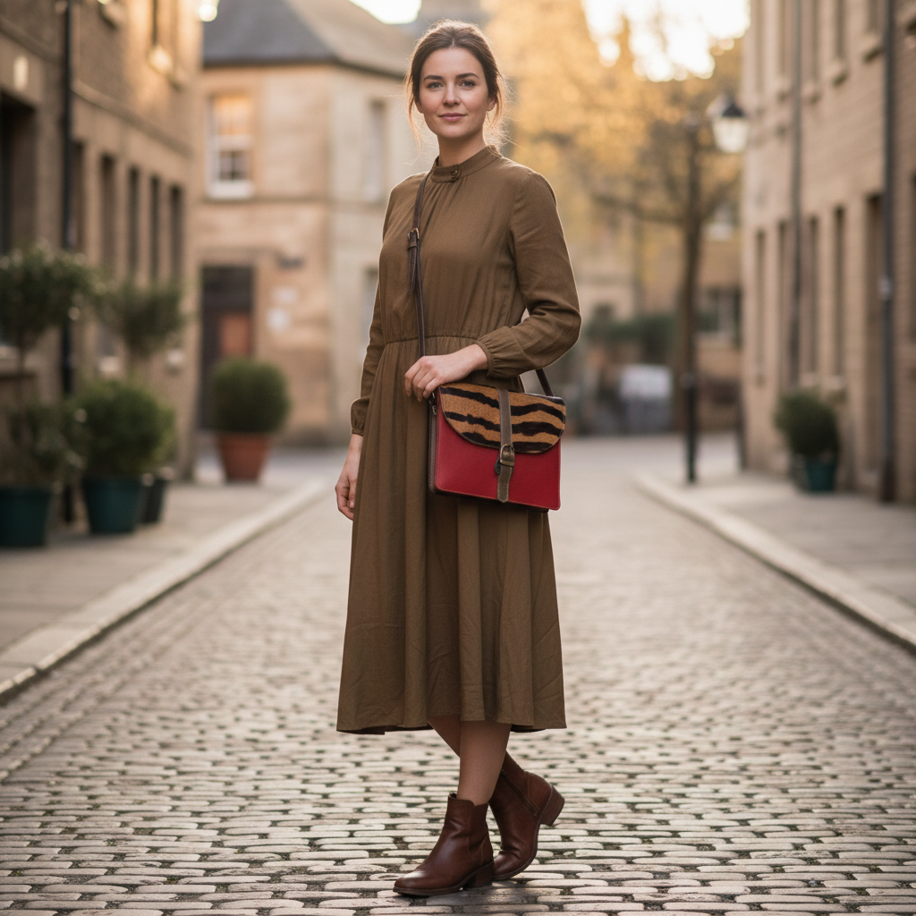 Candid lifestyle photo with symmetrical strap on crossbody bag