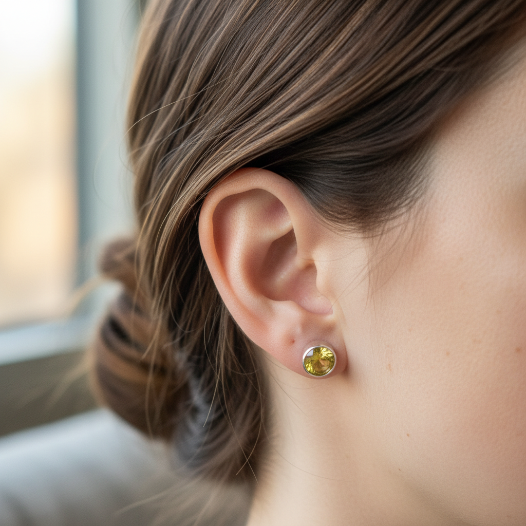 Close-up citrine stud earring shot