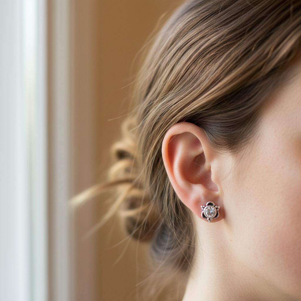 Close-up CZ stud earring shot