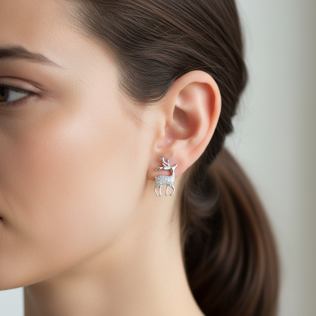 Close-up reindeer stud earring shot