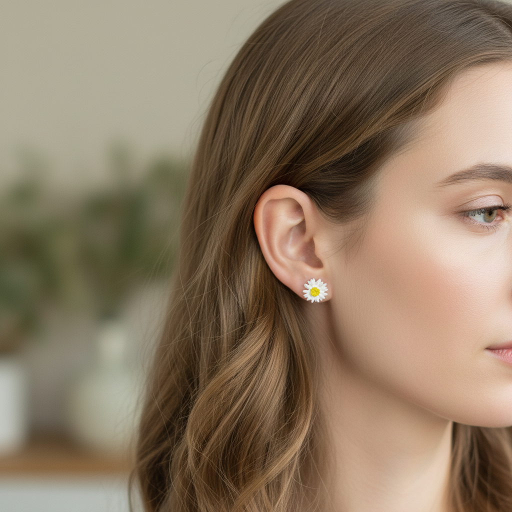Daisy Earrings – Close-up Worn