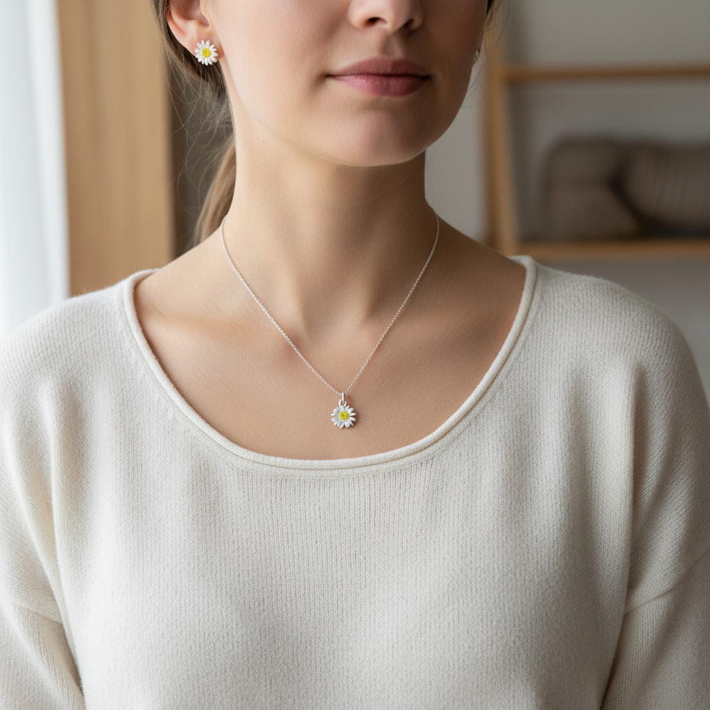Daisy Necklace – Close-up Worn