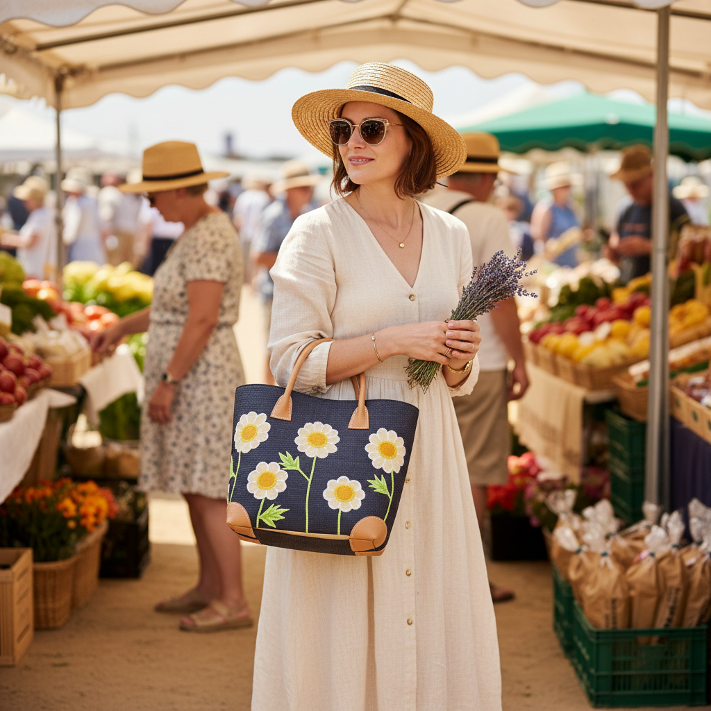 Daisy Raffia Basket - Farmers Market