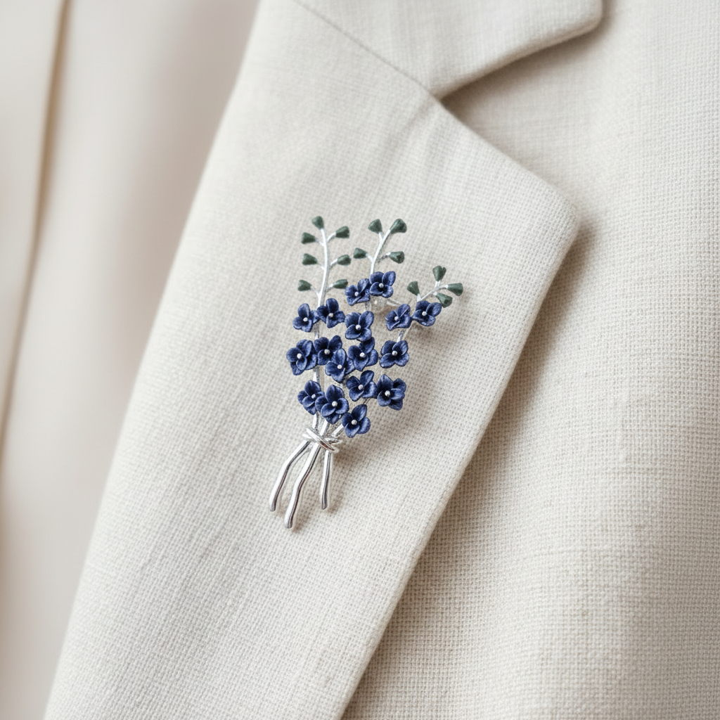 Delphinium Brooch – Close-up Worn