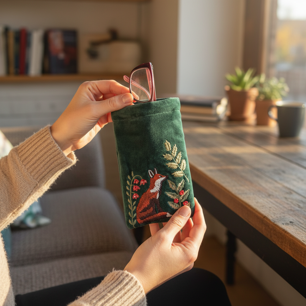 Fox glasses case in hand