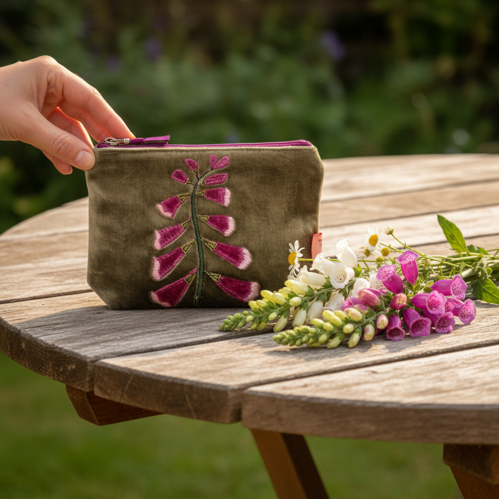 Foxglove Velvet Purse Lifestyle
