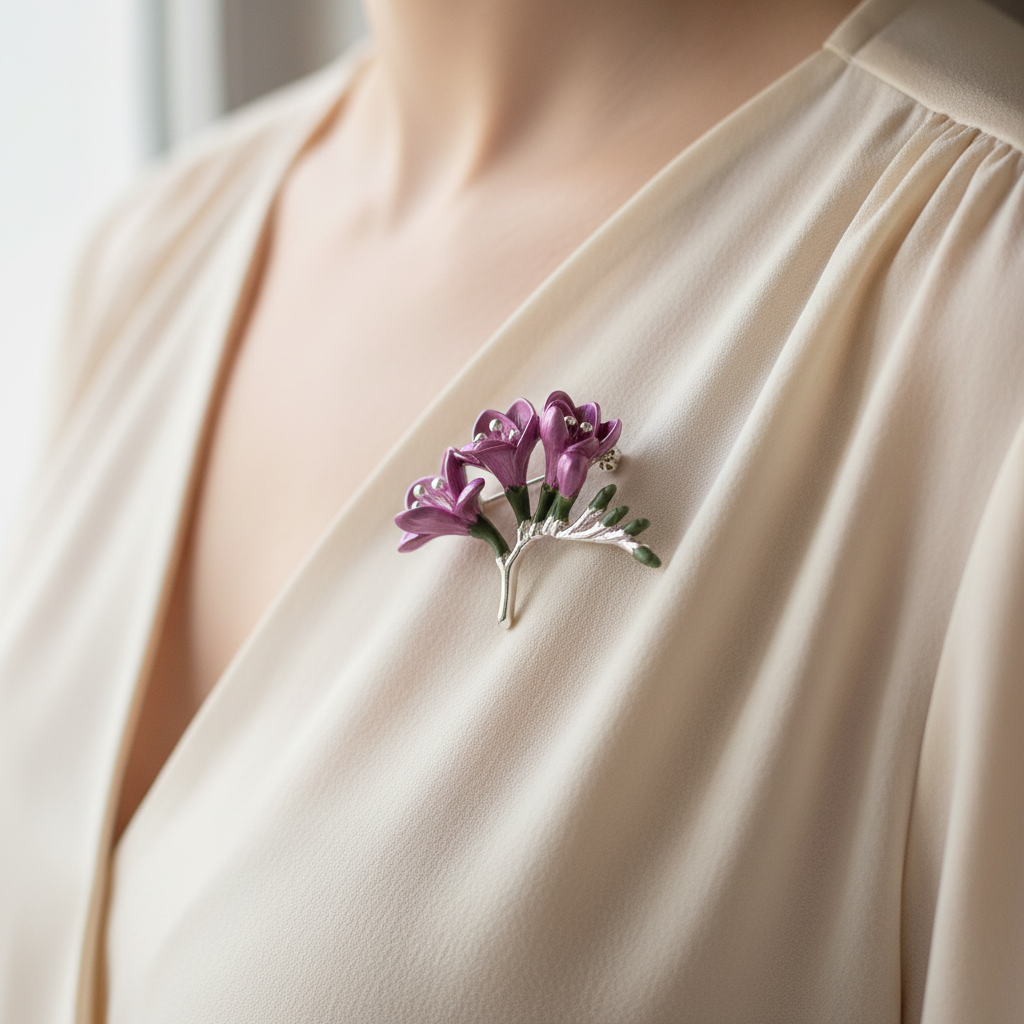 Freesia Brooch – Close-up Worn