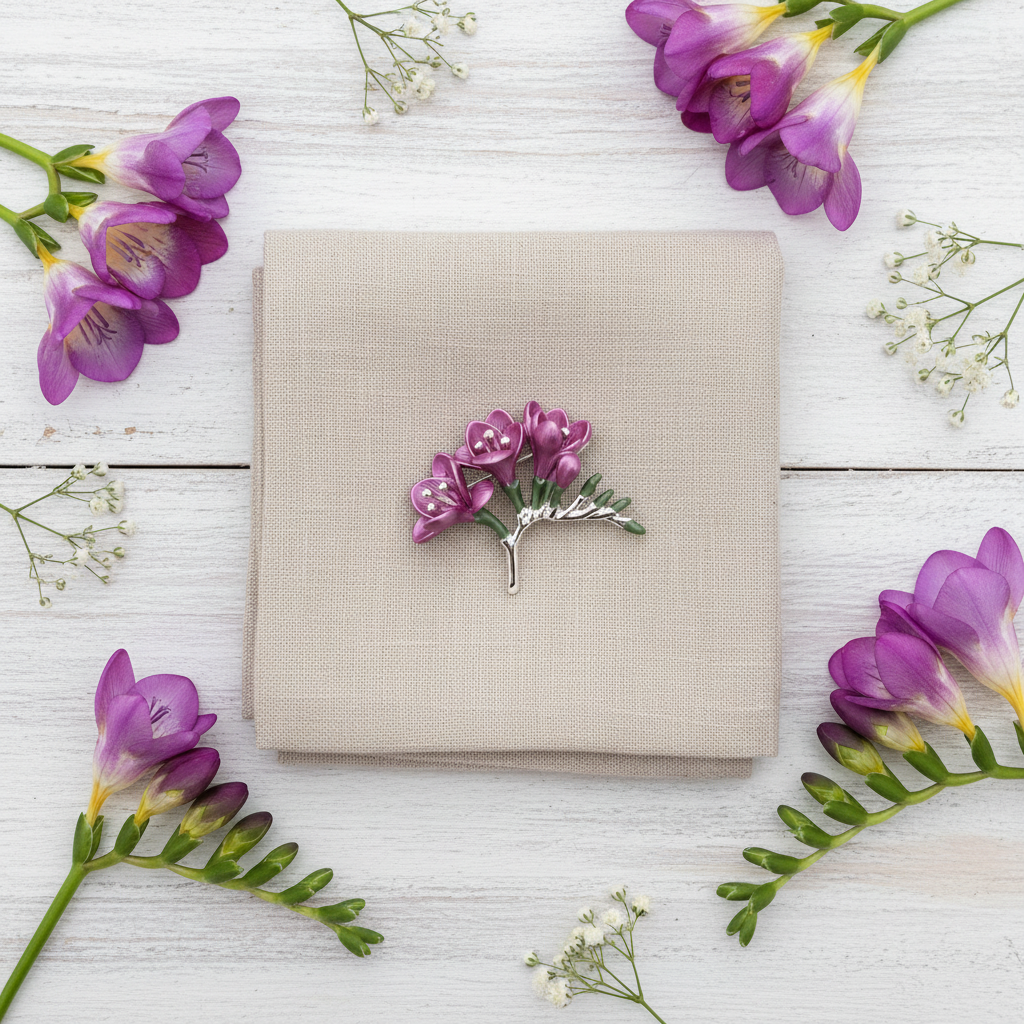 Freesia Brooch – Flat Lay