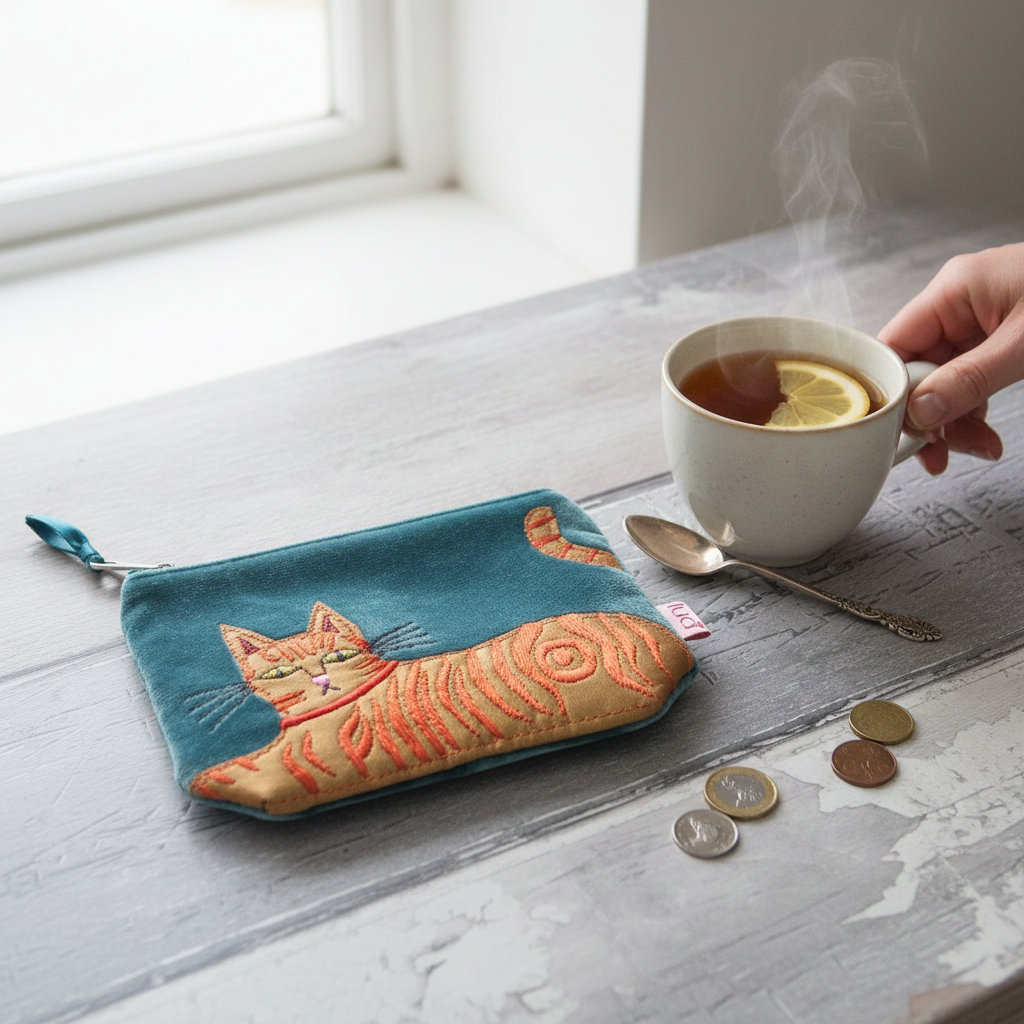 Ginger Cat Velvet Purse Lifestyle