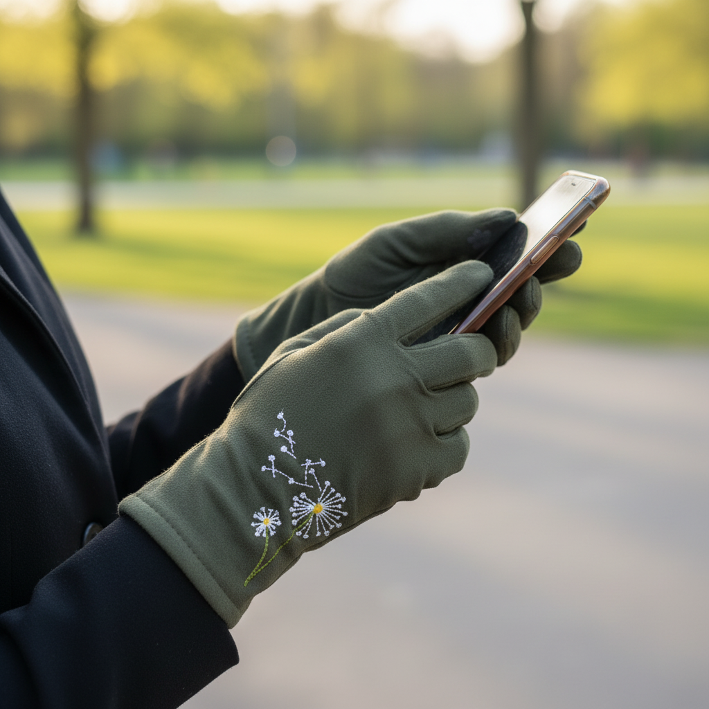 Green dandelion gloves mobile phone