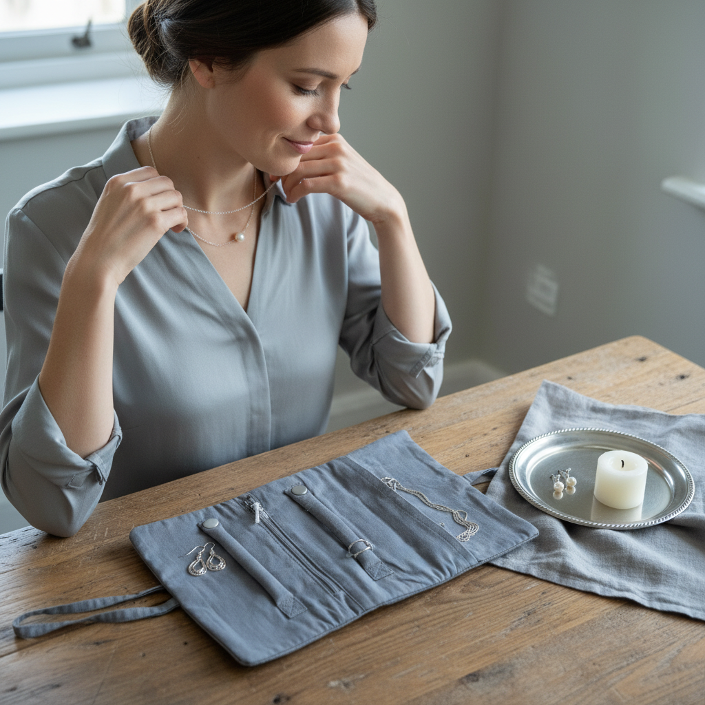 Grey Jewellery Roll - Dressing Table Scene