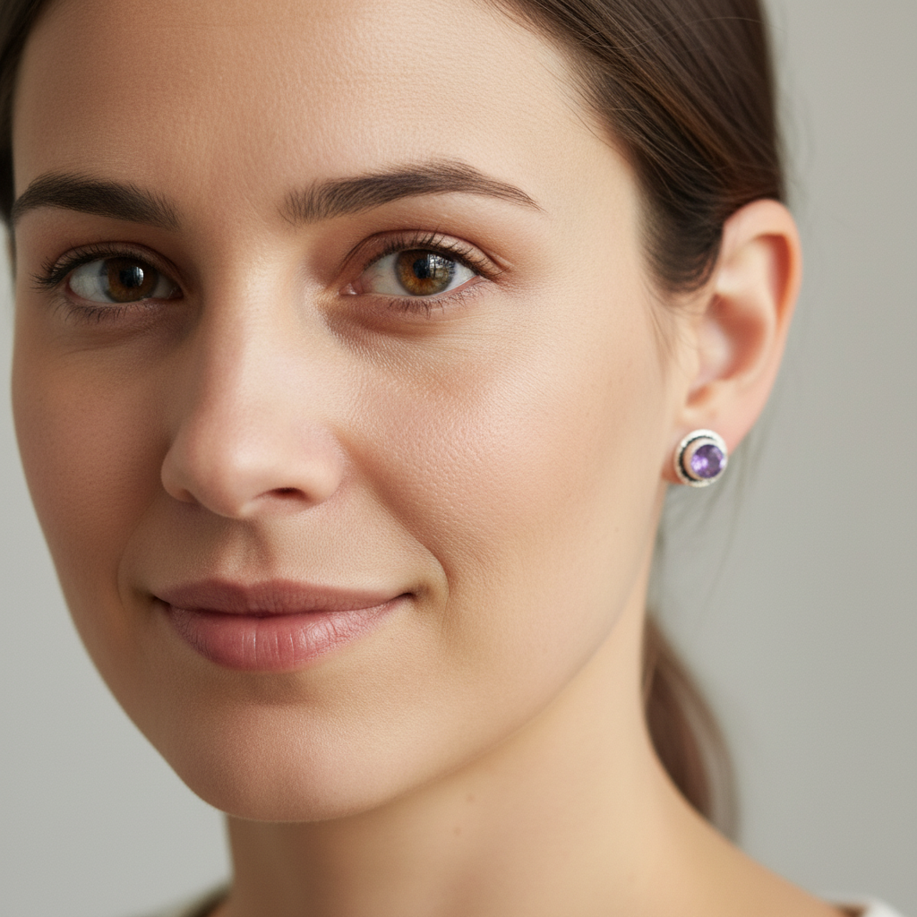 Lifestyle amethyst stud earring shot