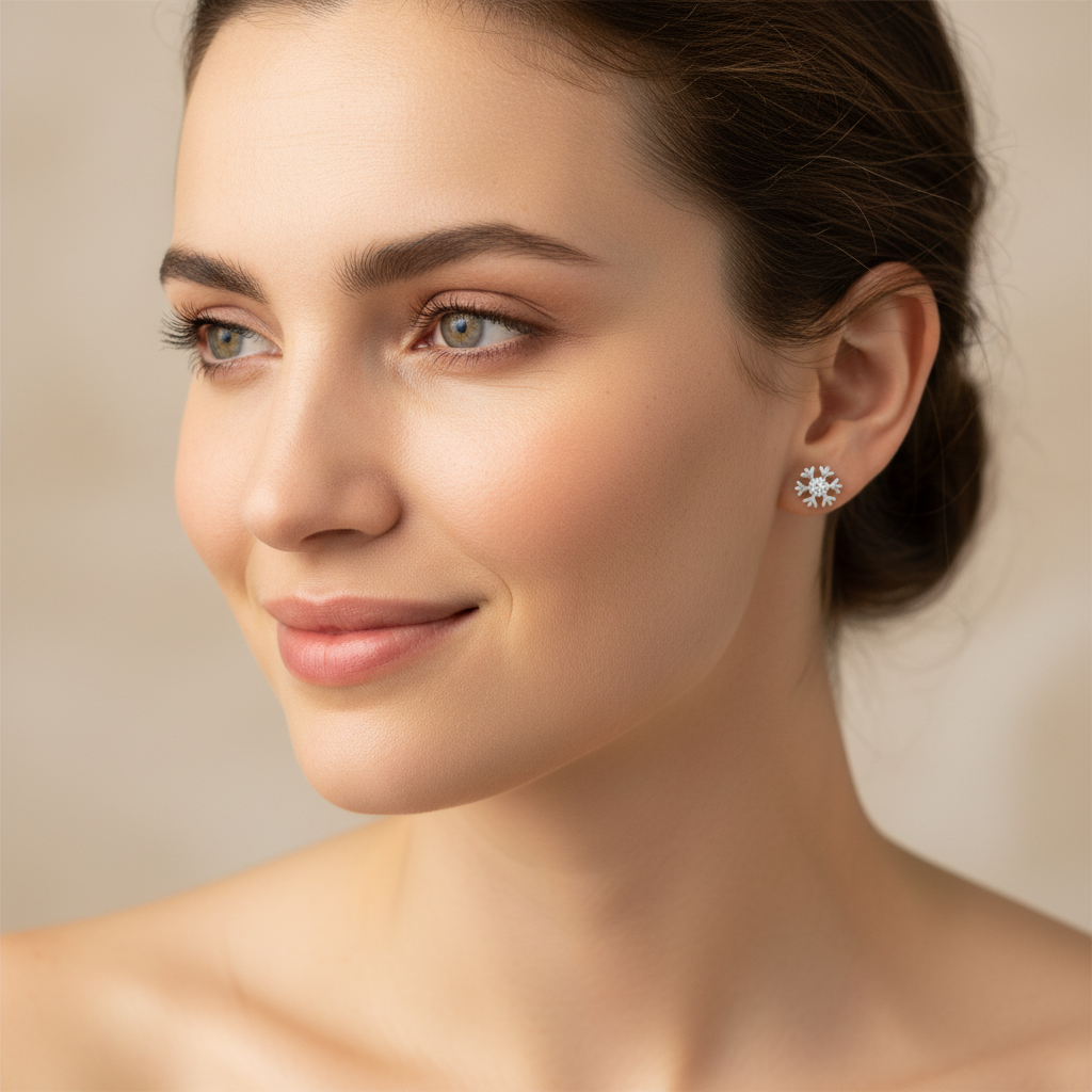 Lifestyle snowflake stud earring shot