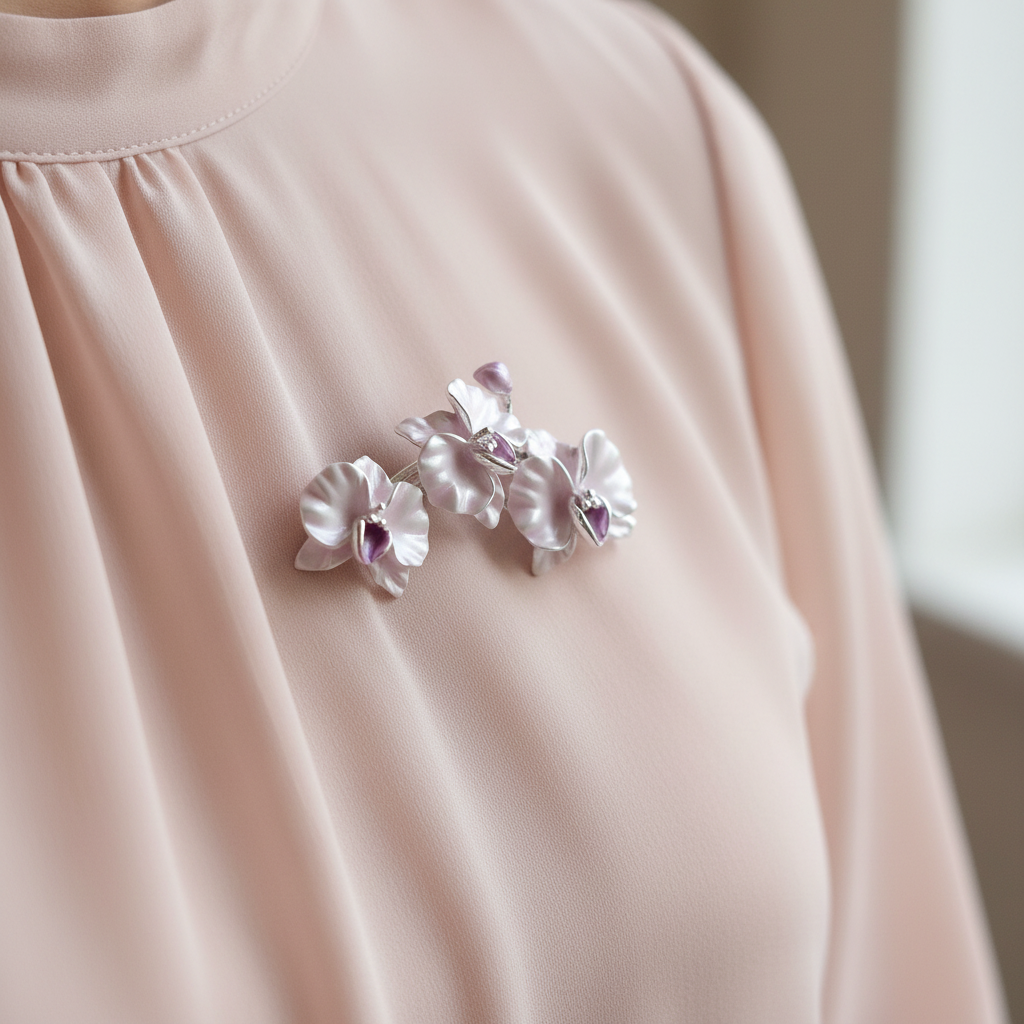 Moth Orchid Brooch – Close-up Worn