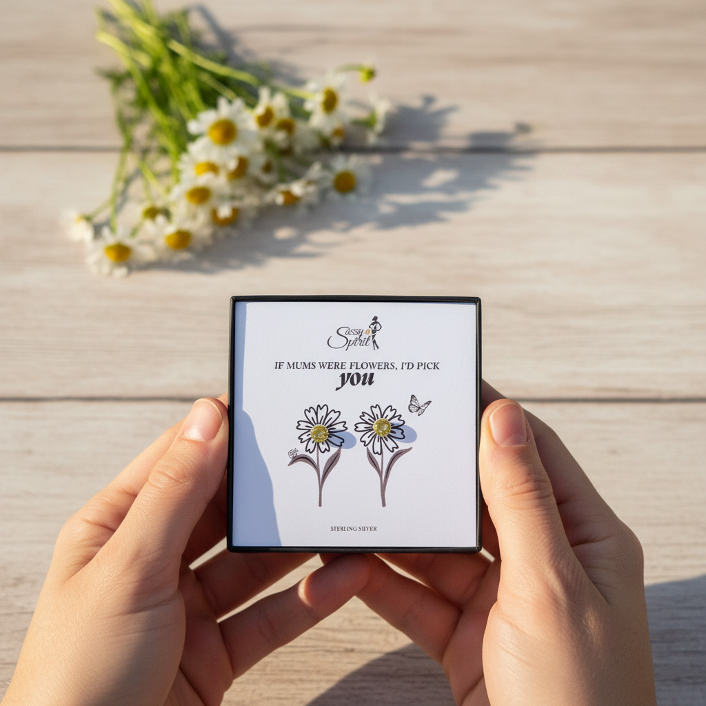 Mums card citrine with picked flowers