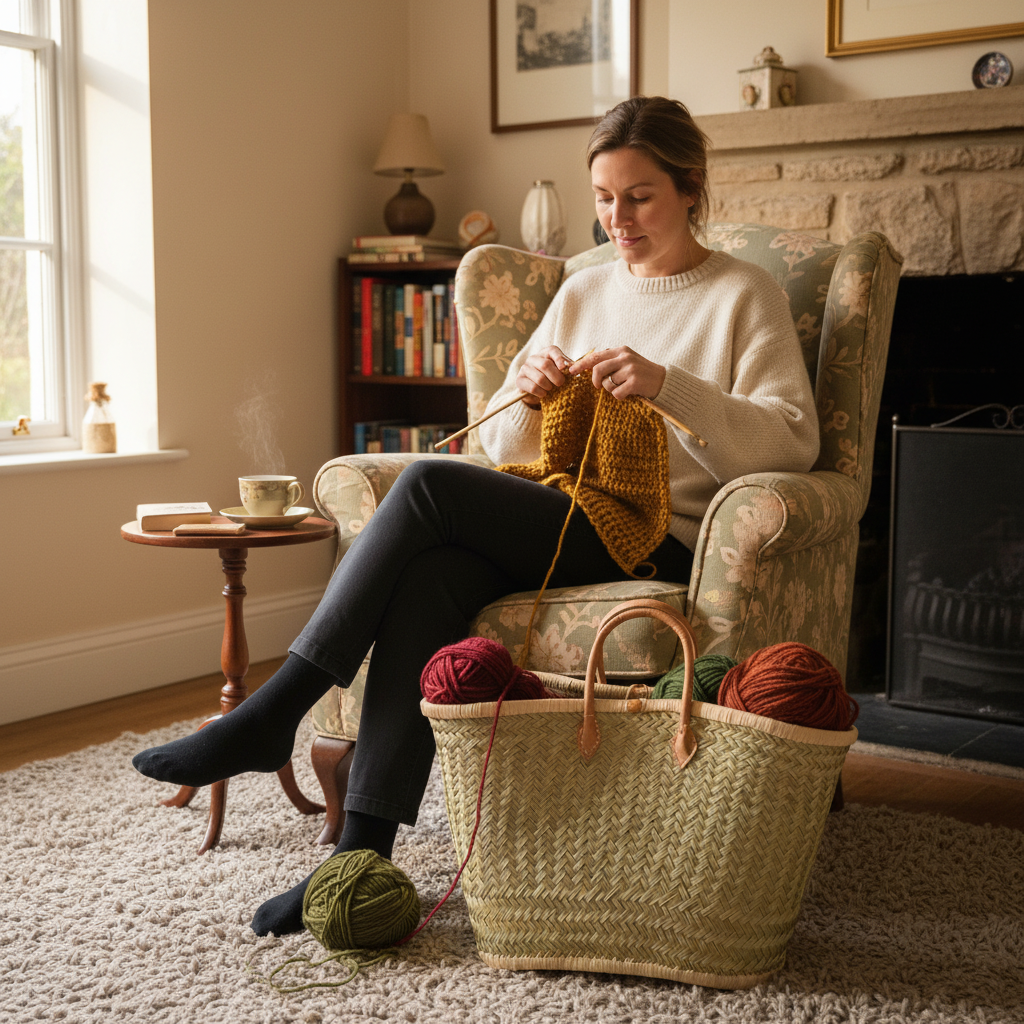 Natural Basket - Knitting in Use