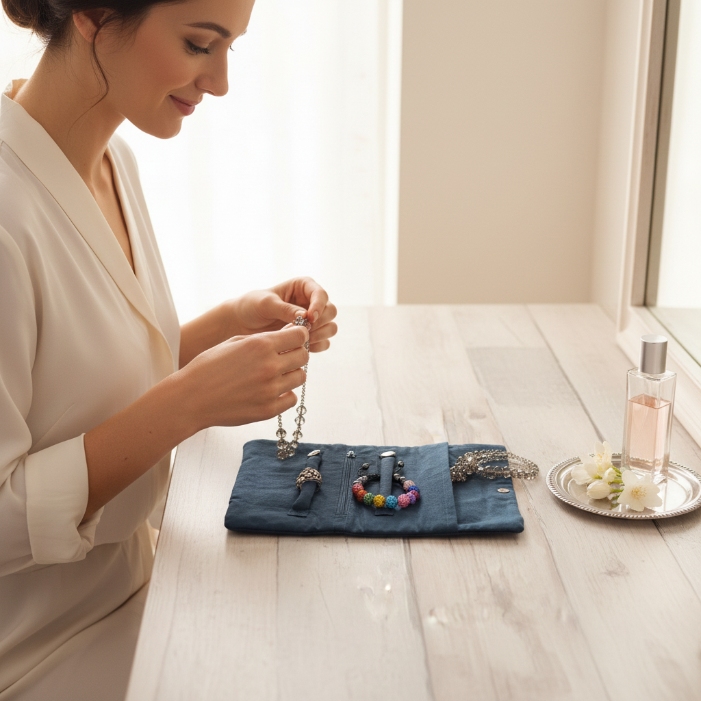Navy Blue Jewellery Roll - Resized