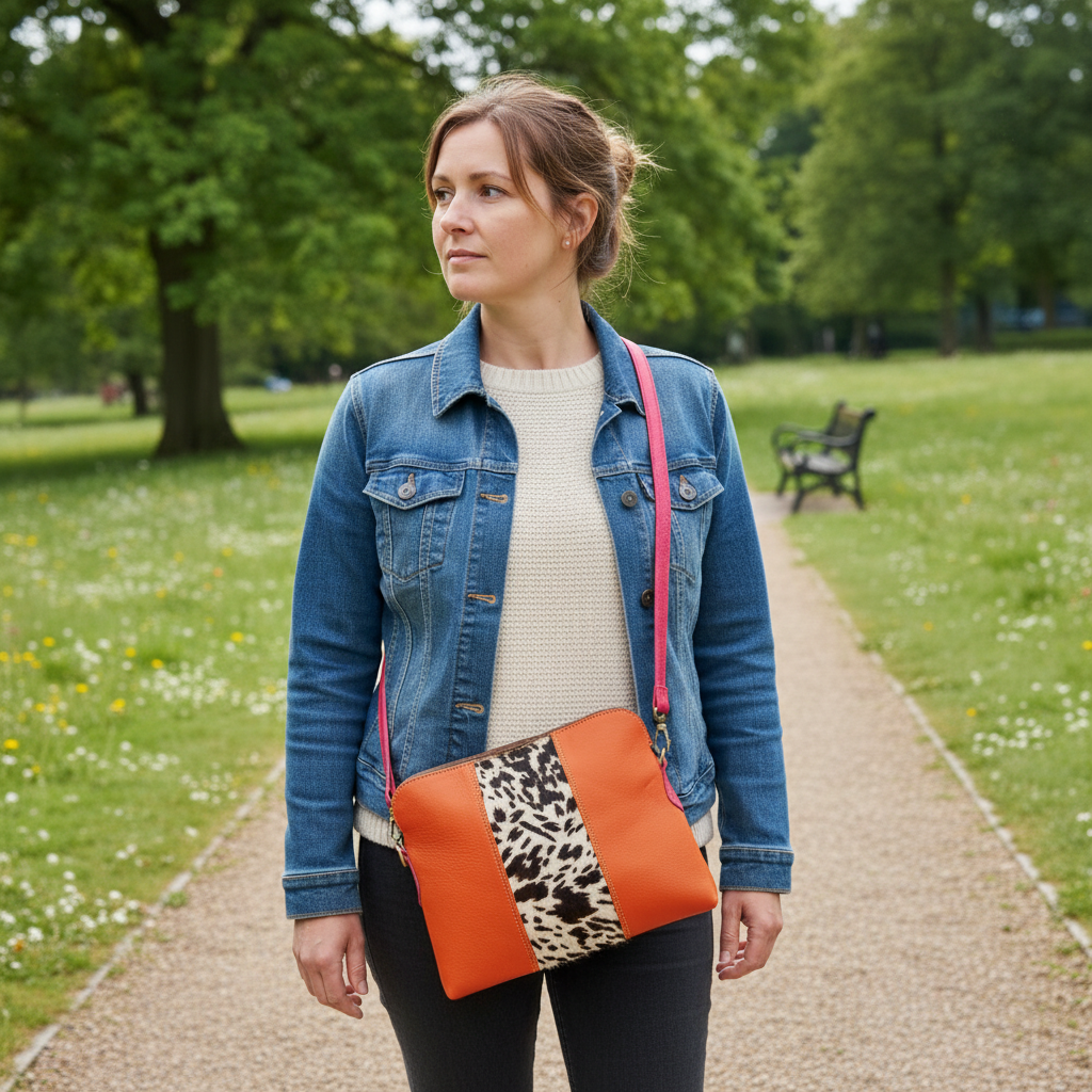 Orange leopard bag candid