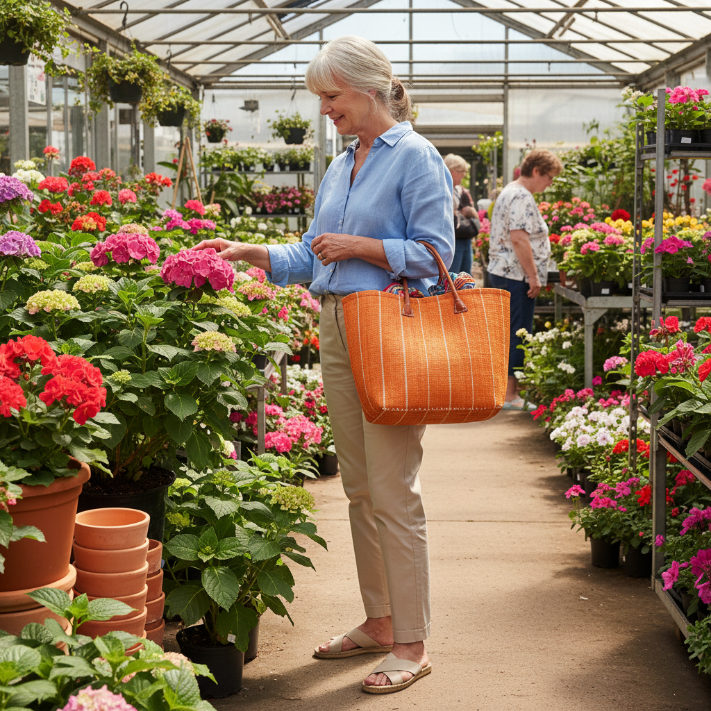 Orange sisal bag garden centre