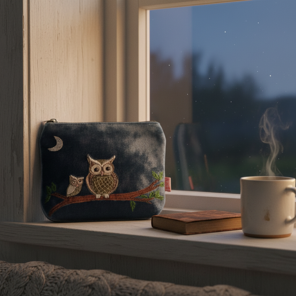 Owls Velvet Purse Lifestyle