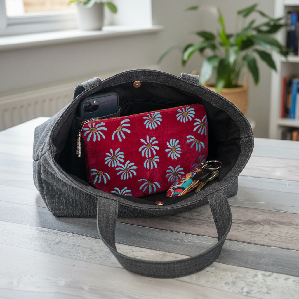 Hot Pink Velvet Daisy Pouch with Silk Lining