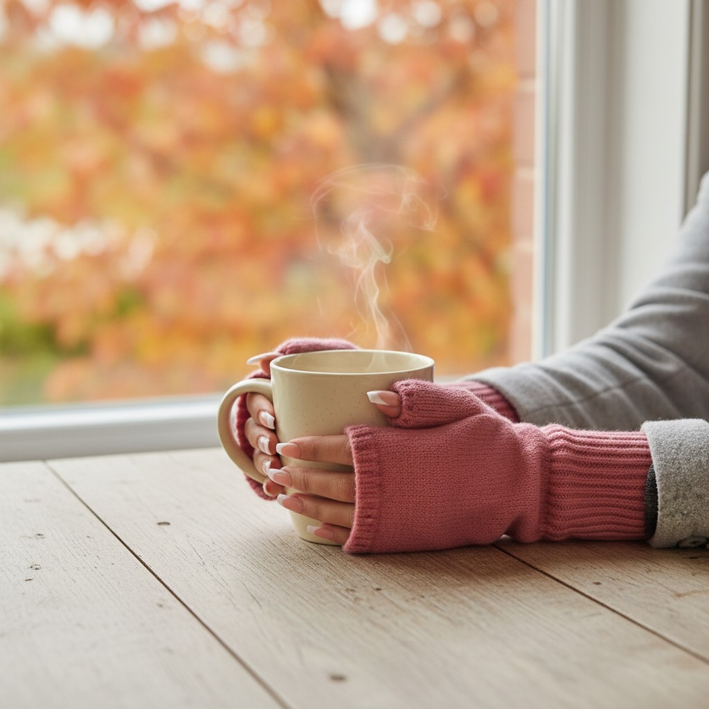 Pink Fingerless Arm Warmers - Mug by Window