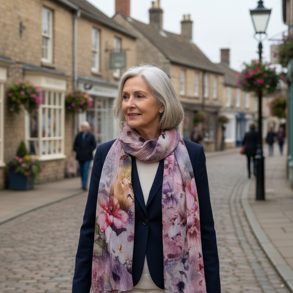 Pink mauve floral scarf lifestyle