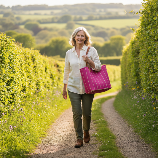 Pink sisal bag country walk