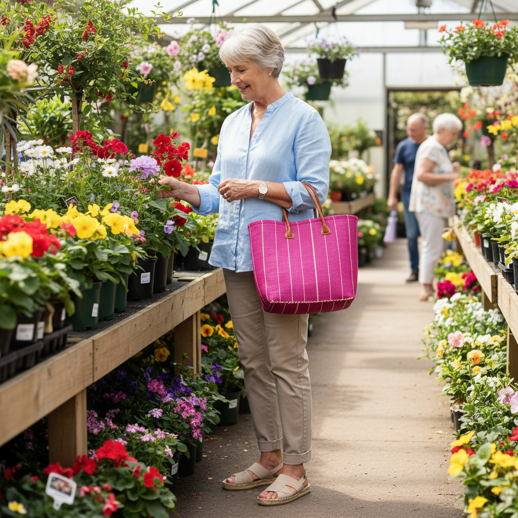 Pink sisal bag garden centre