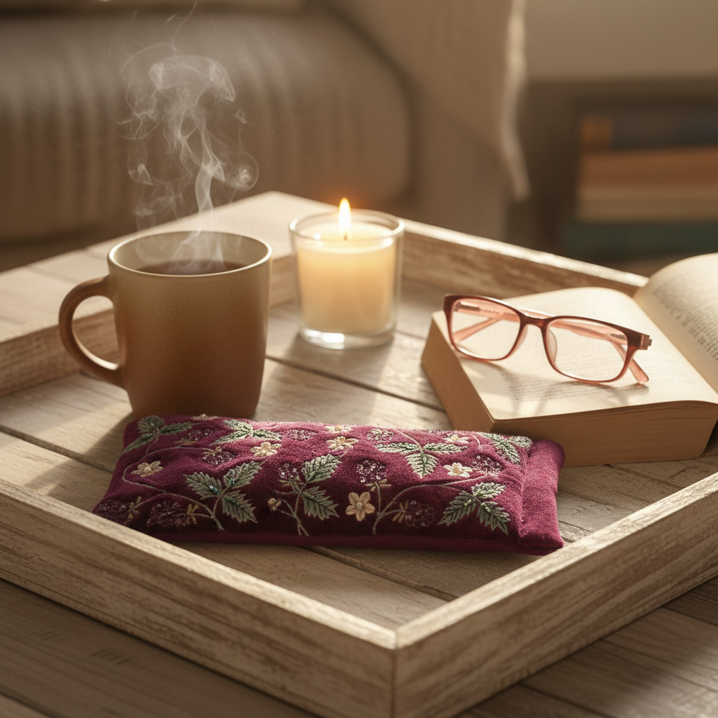 Plum blackberry glasses case on surface