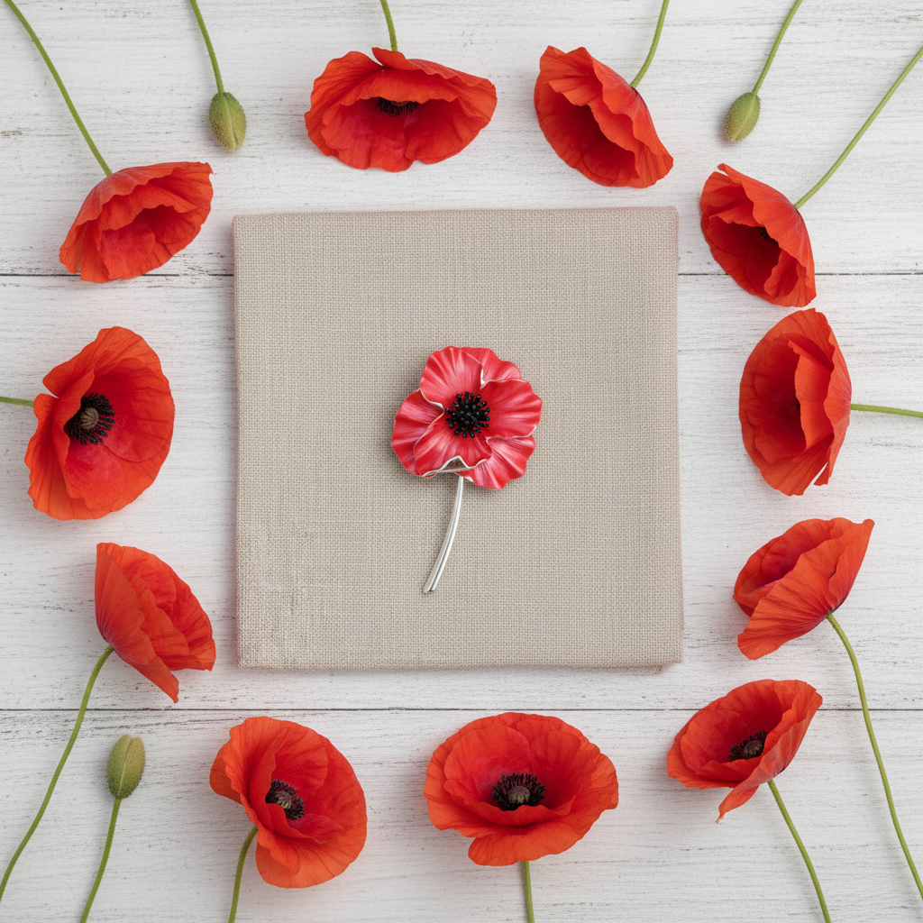Red Poppy Brooch – Flat Lay