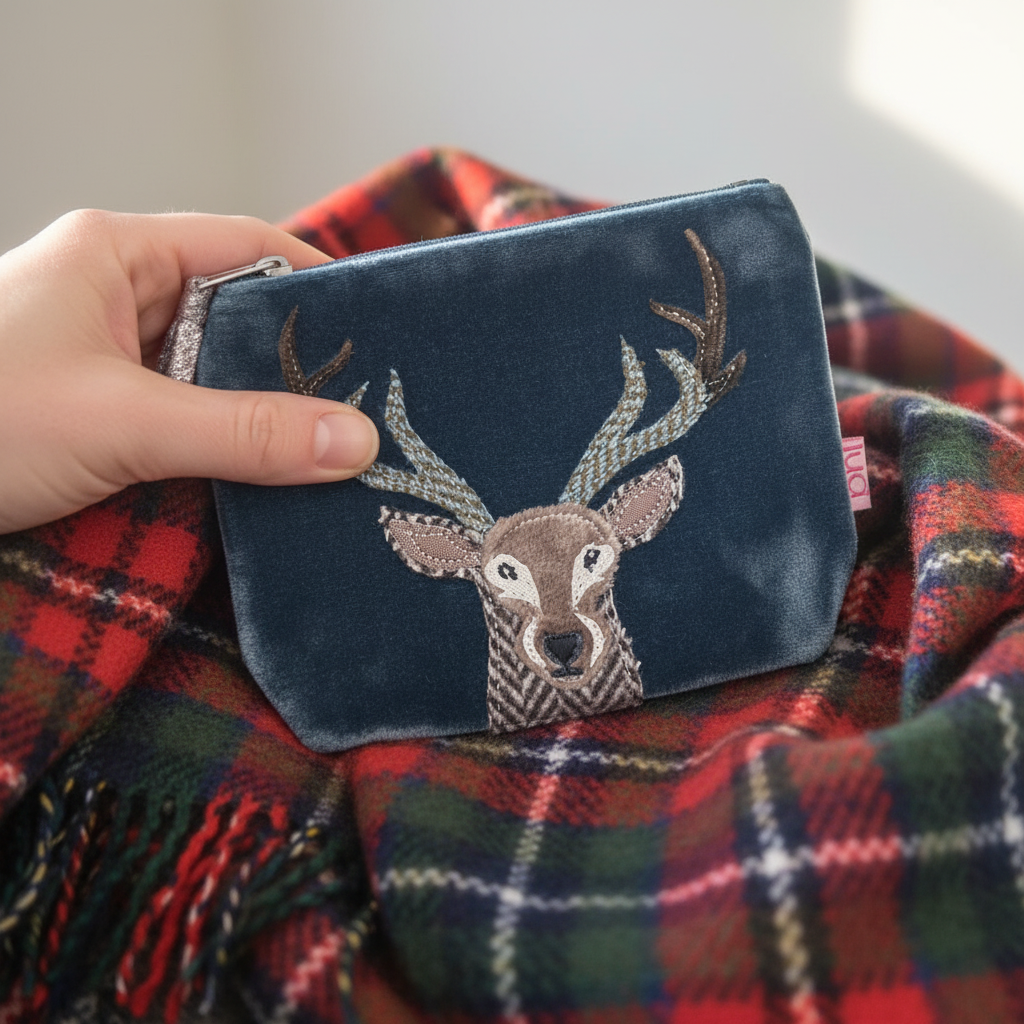 Stag Velvet Purse Lifestyle