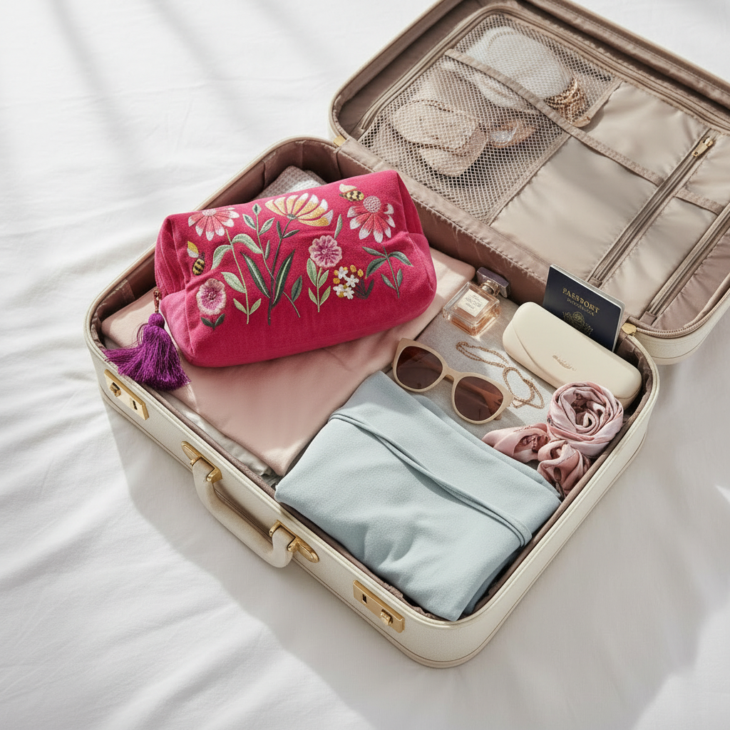 Suitcase flatlay lifestyle shot