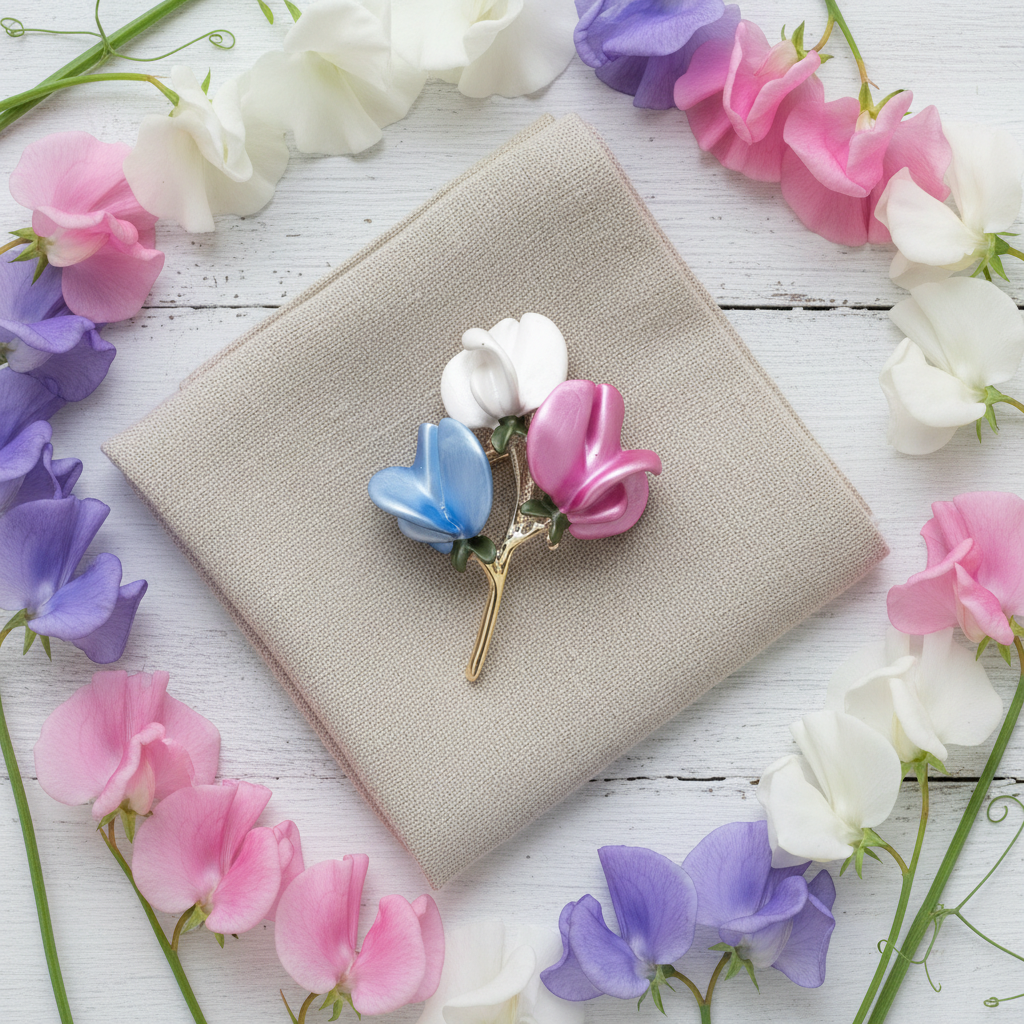 Sweet Pea Brooch – Flat Lay