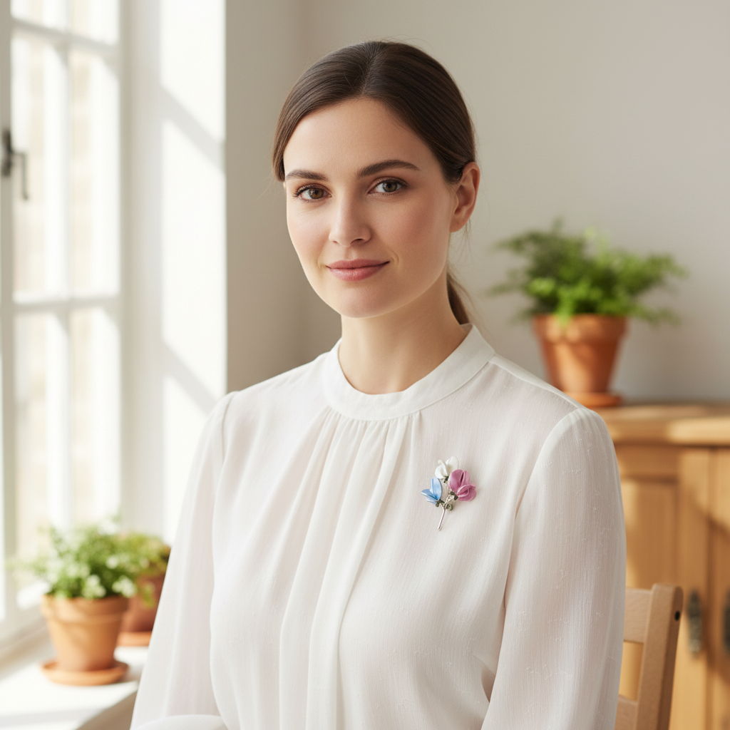Sweet Pea Brooch – Model Portrait