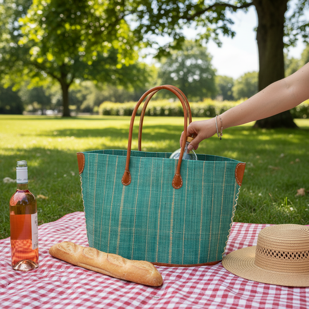 Teal basket picnic shot rigid handles