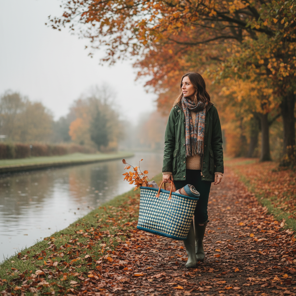 Teal Checkerboard Basket - Canal Towpath