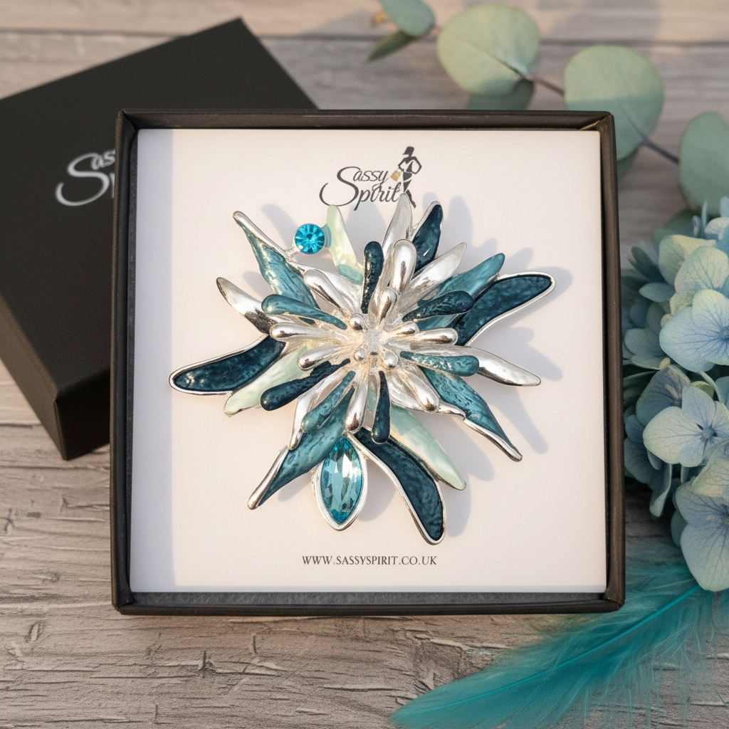 Teal Starburst Brooch - Gift Shot