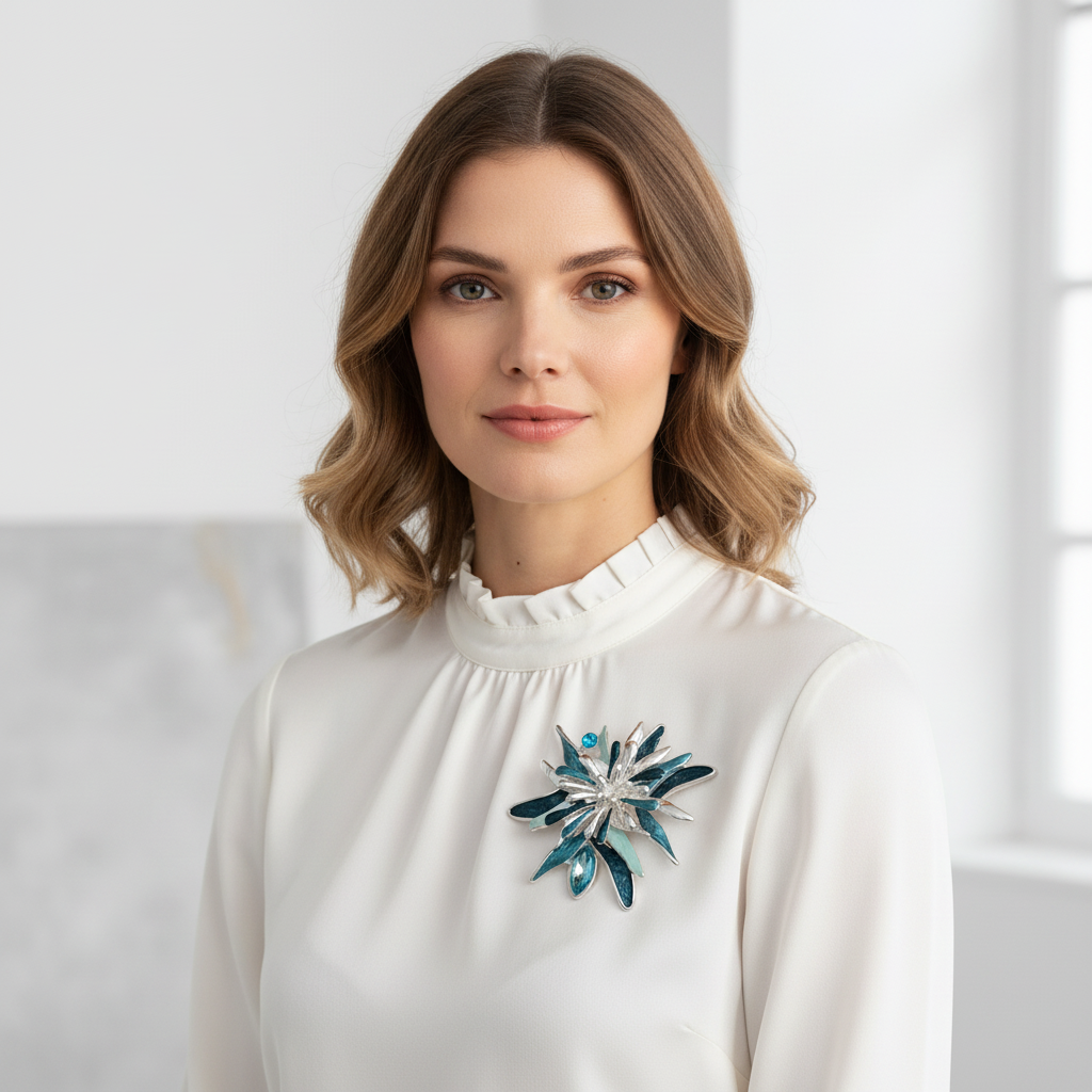 Teal Starburst Brooch - Modelled