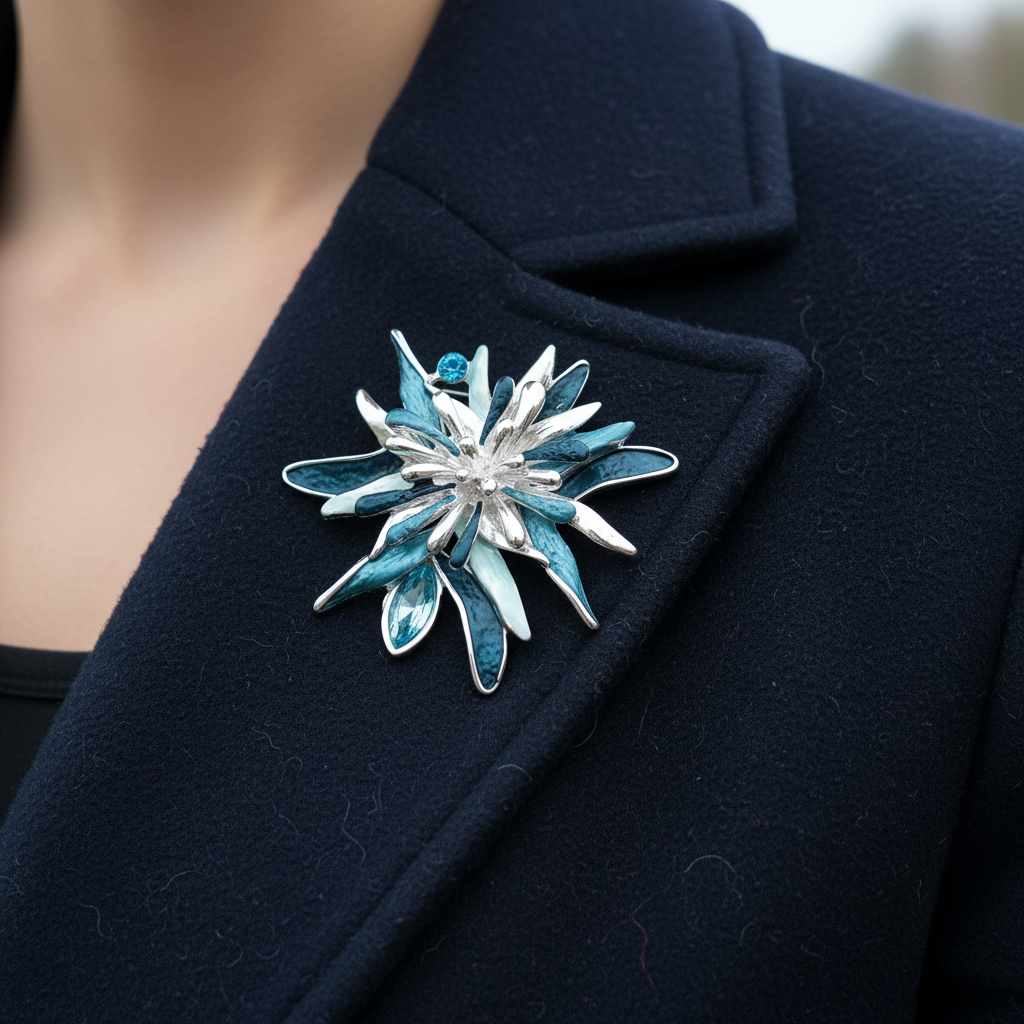 Teal Starburst Brooch - Worn