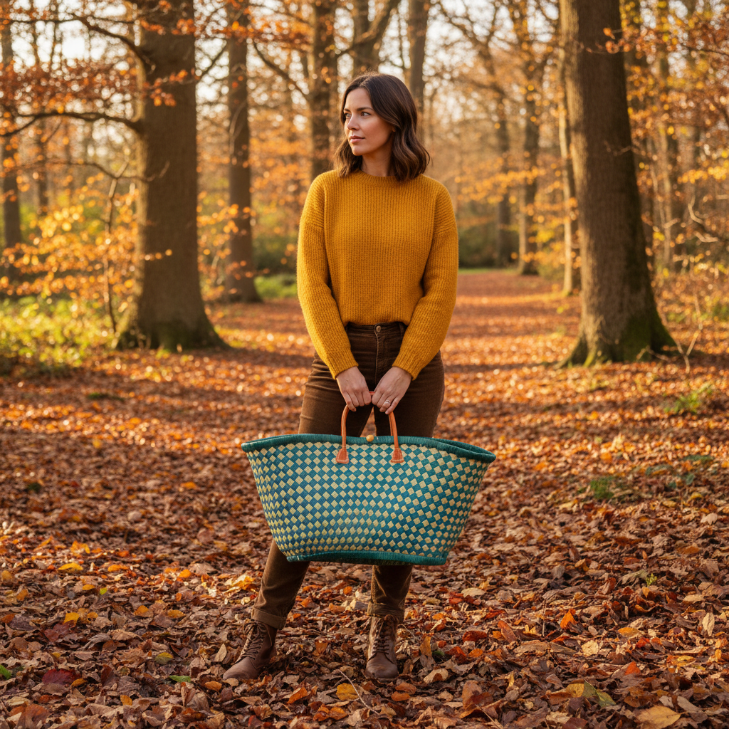 Teal & Yellow Checkerboard Basket - Woodland revised handles