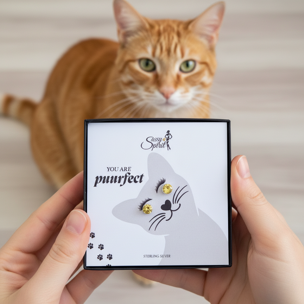 Two cats - illustrated on card and real in background