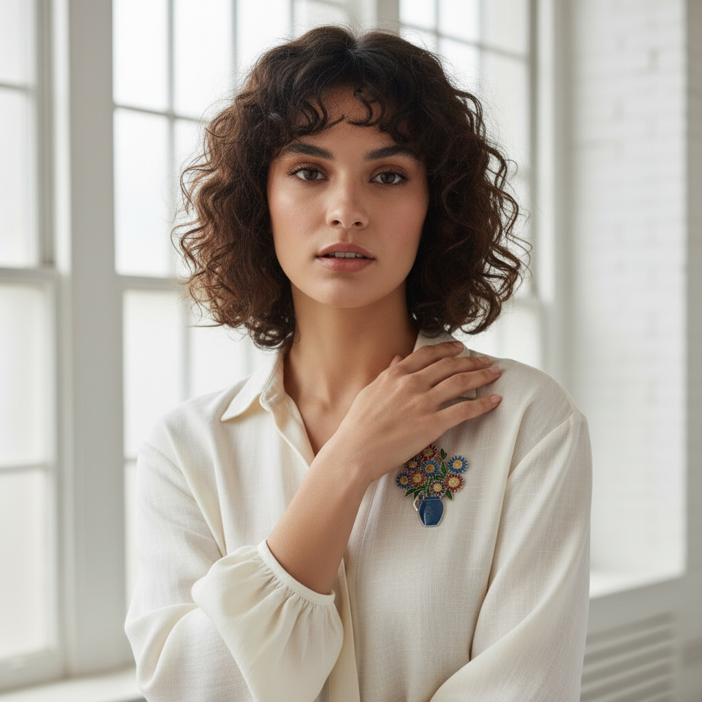 Vase of Flowers Brooch - Modelled