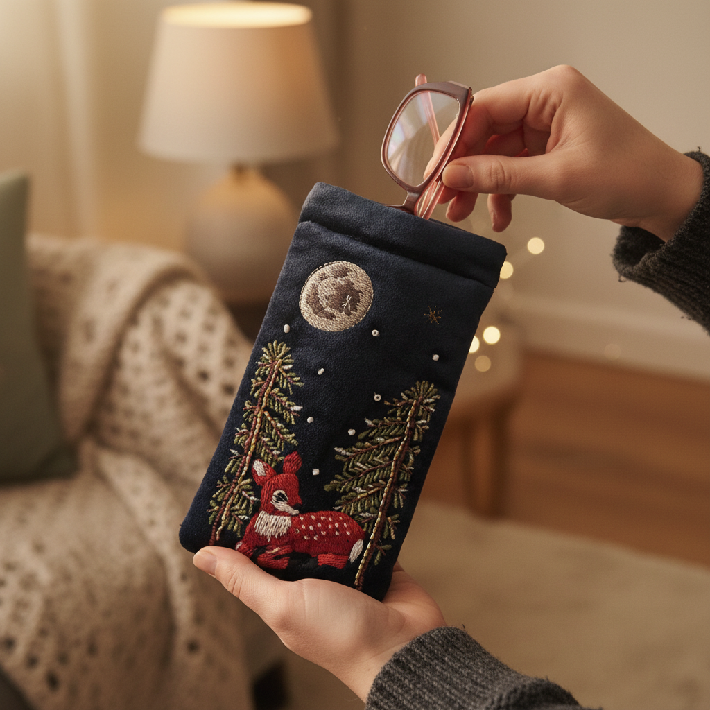 Winter fawn glasses case in hands