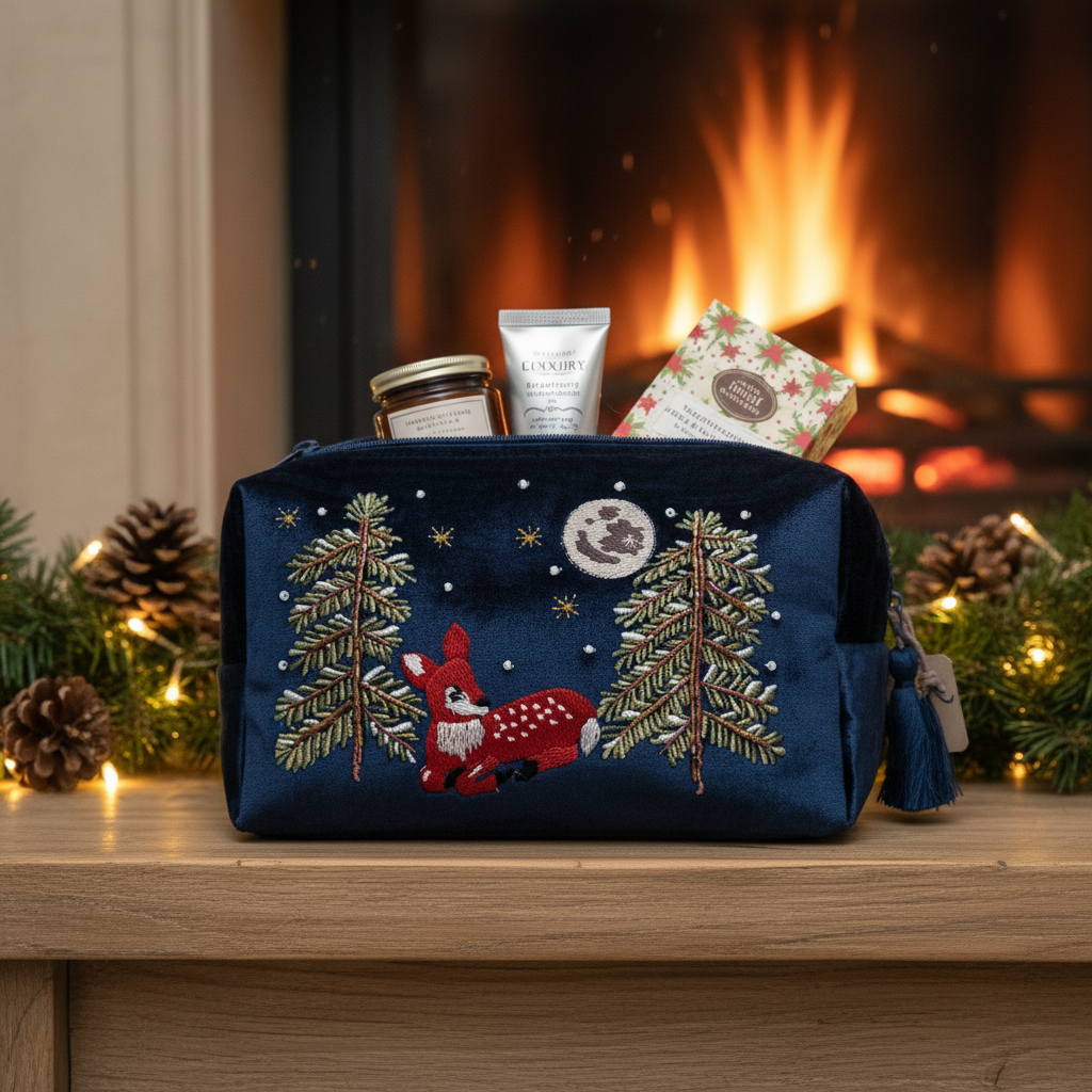 Winter fawn wash bag Christmas mantelpiece