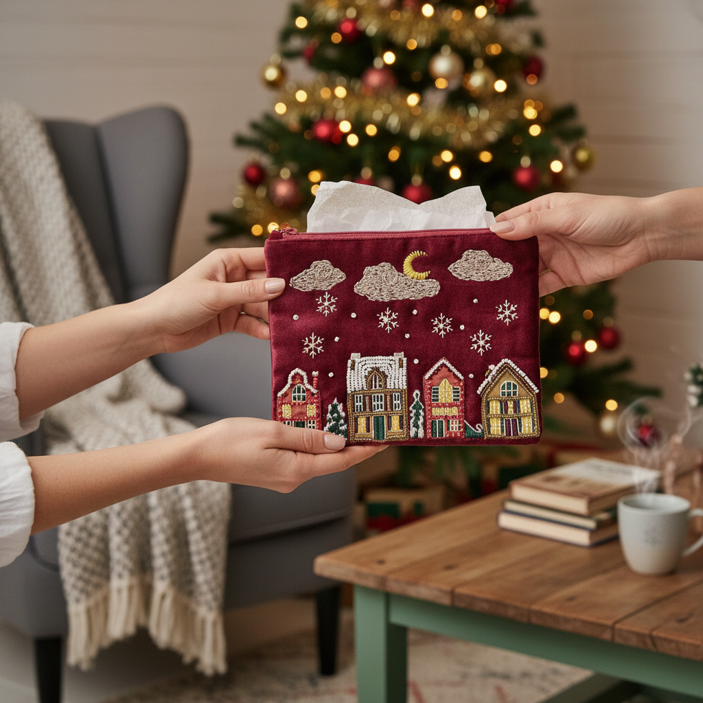 Winter village pouch gift giving
