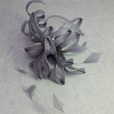 Sinamay Flower with decorative twists in Silver Grey - End of Line