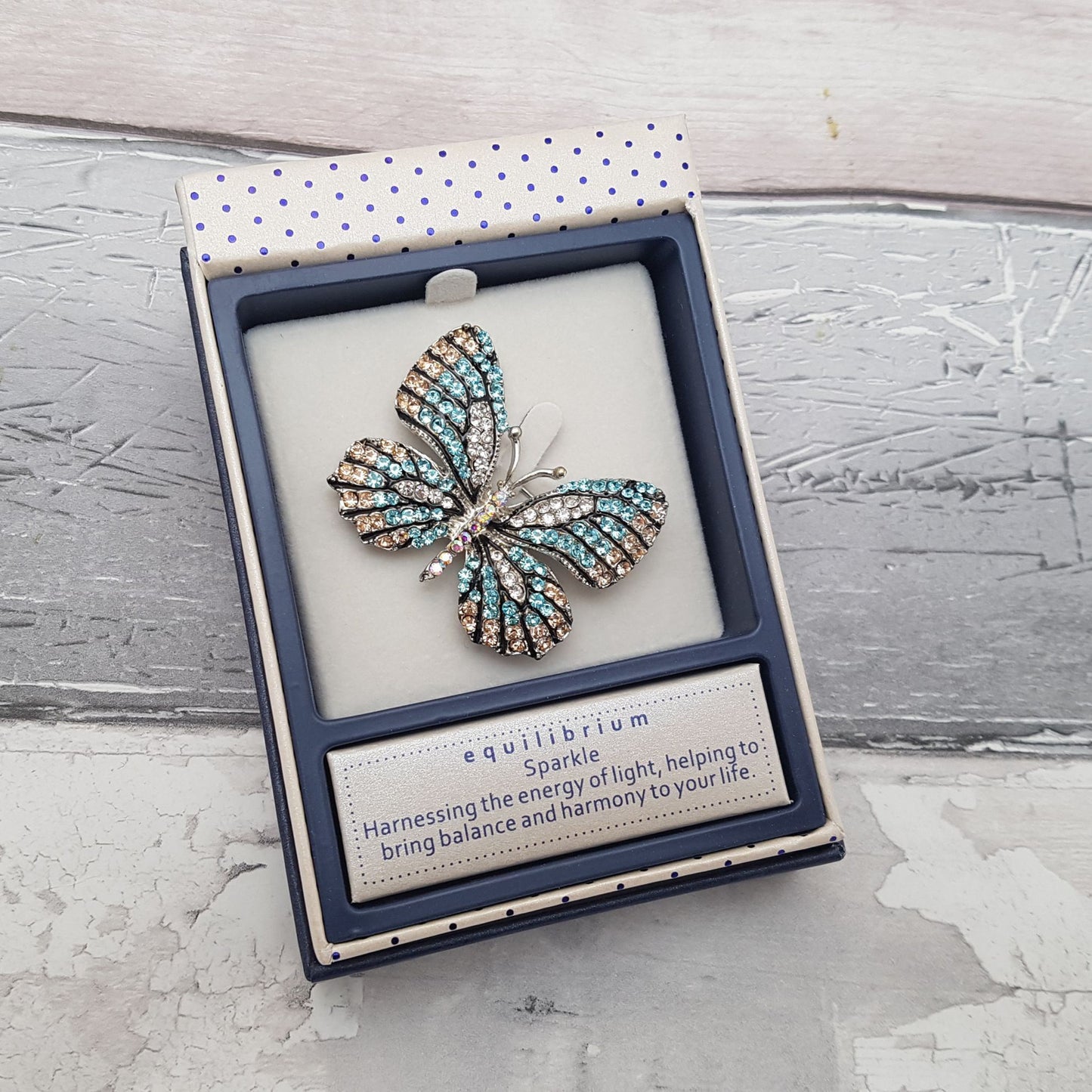 Photo of a Blue Butterfly Brooch in Gift Box