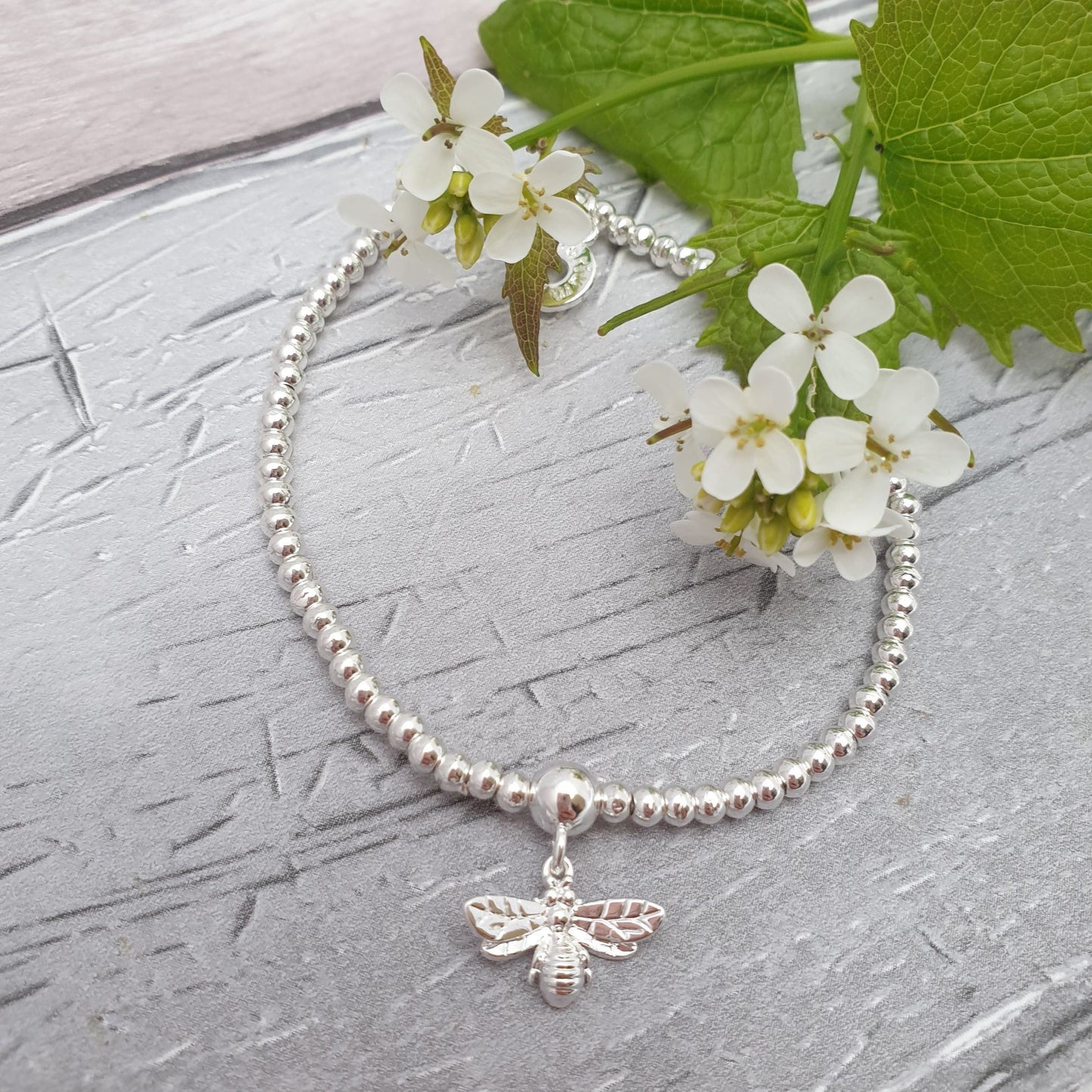 Photo of a Silver Plated Bracelet with a Silver Bumble Bee Charm